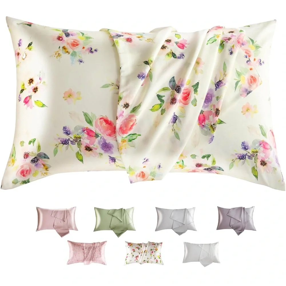 TWO 100% Lyocell NEW 'TELUS' Pillowcases Beige Floral Standard Size Covers